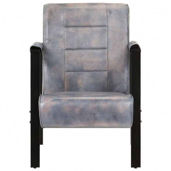 Fauteuil 60x80x87 cm Gris Cuir de chèvre véritable