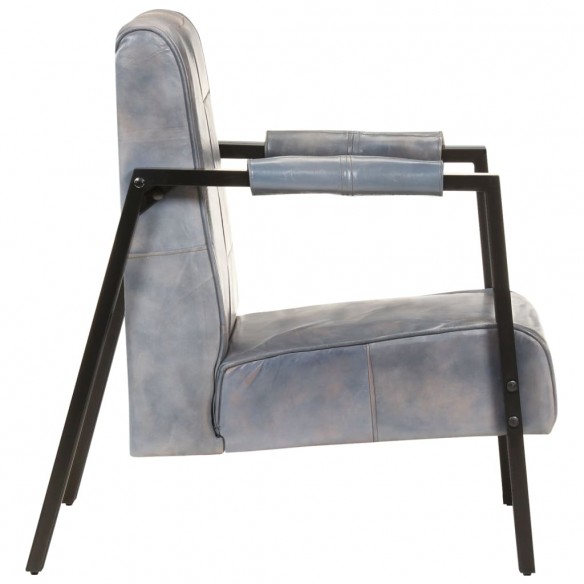 Fauteuil 60x80x87 cm Gris Cuir de chèvre véritable