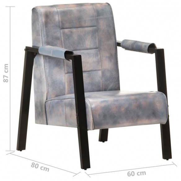 Fauteuil 60x80x87 cm Gris Cuir de chèvre véritable