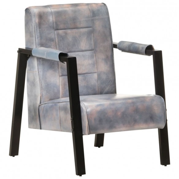 Fauteuil 60x80x87 cm Gris Cuir de chèvre véritable