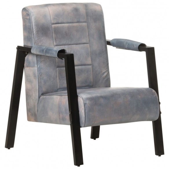 Fauteuil 60x80x87 cm Gris Cuir de chèvre véritable