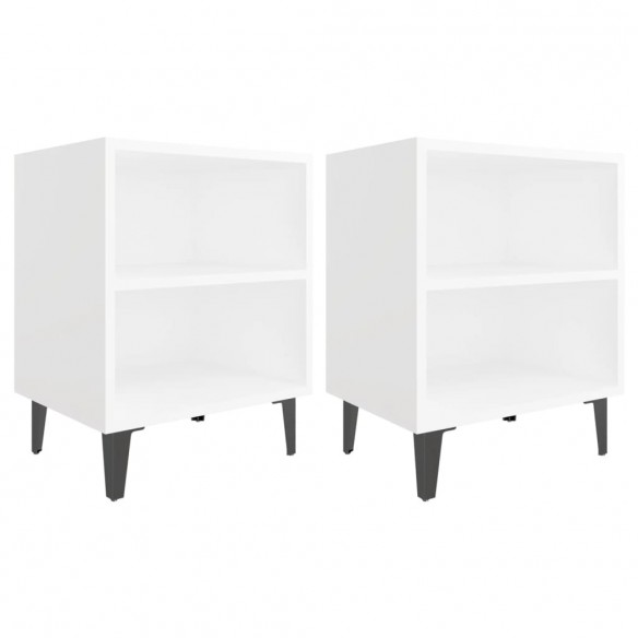 Tables de chevet avec pieds en métal 2 pcs blanc 40x30x50 cm