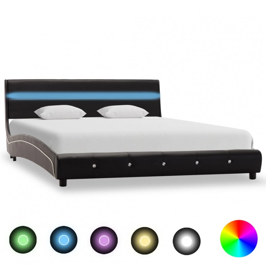 Cadre de lit avec LED Noir Similicuir...