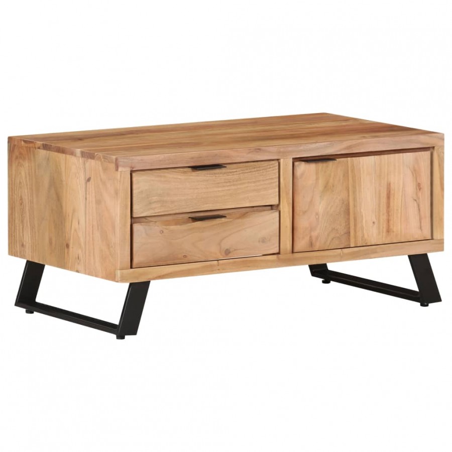 Table basse 90x50x40 cm Bois d'acacia solide avec bord naturel