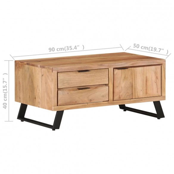 Table basse 90x50x40 cm Bois d'acacia solide avec bord naturel