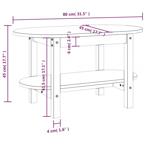 Table basse 80x45x45 cm Bois massif de pin