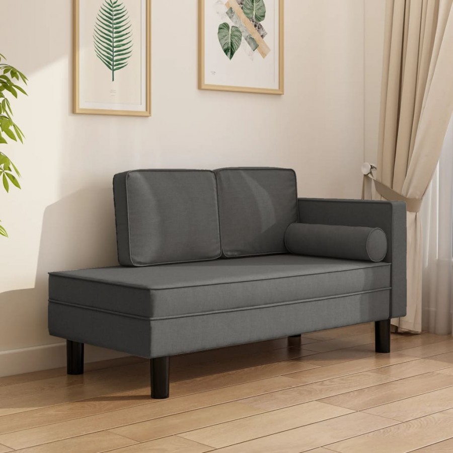 Chaise longue avec coussins et traversin gris foncé tissu