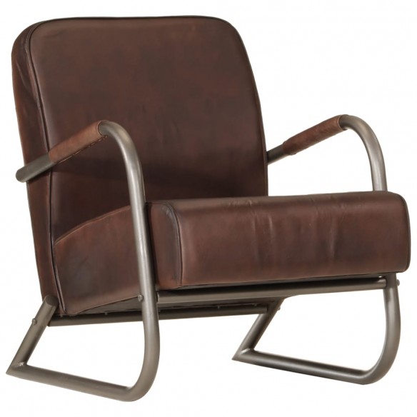 Fauteuil marron cuir véritable