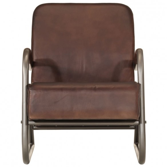 Fauteuil marron cuir véritable