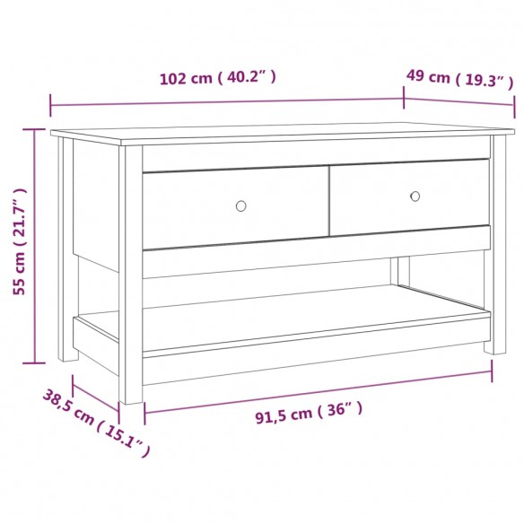 Table basse Blanc 102x49x55 cm Bois massif de pin