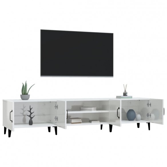 Meuble TV blanc brillant 180x31,5x40 cm bois d'ingénierie