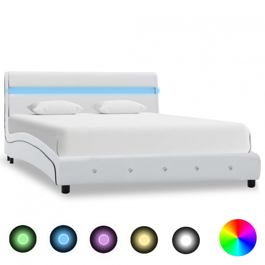 Cadre de lit avec LED Blanc...