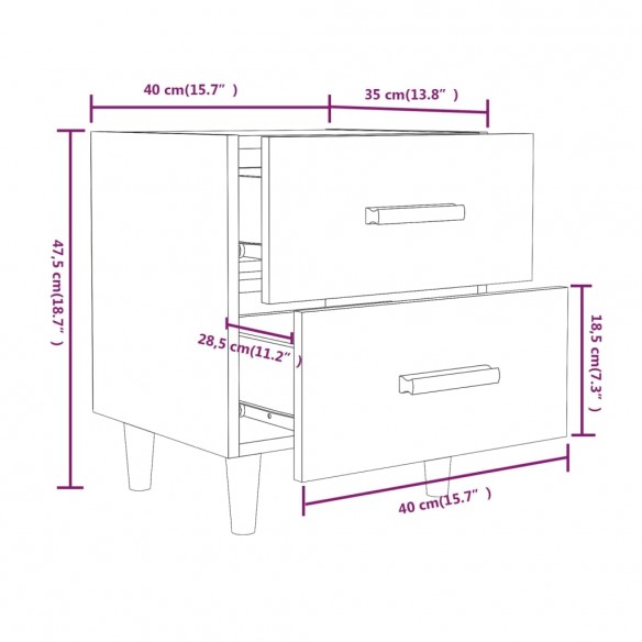 Table de chevet Noir 40x35x47,5 cm