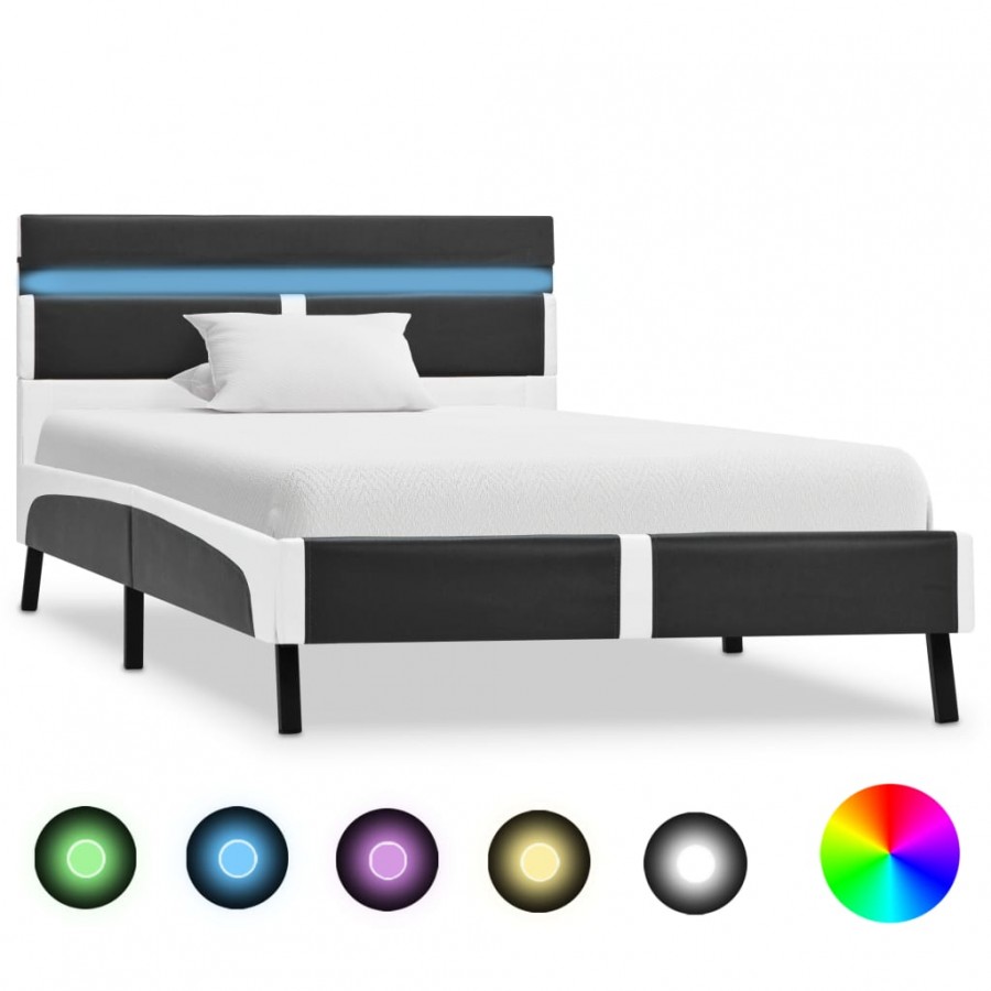 Cadre de lit avec LED Gris Similicuir...