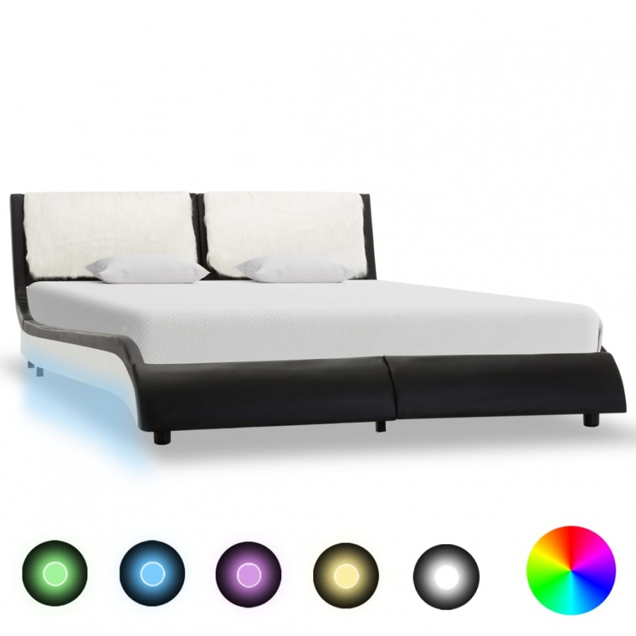 Cadre de lit avec LED Noir et blanc...