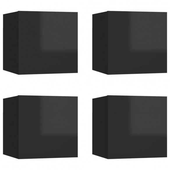 Meubles TV muraux 4 pcs Noir brillant 30,5x30x30 cm