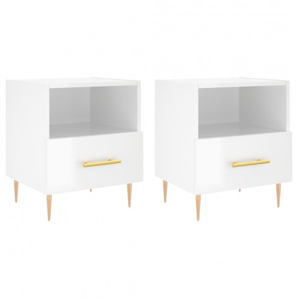 Tables de chevet 2 pcs blanc brillant 40x35x47,5 cm