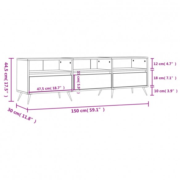 Meuble TV chêne sonoma 150x30x44,5 cm bois d'ingénierie