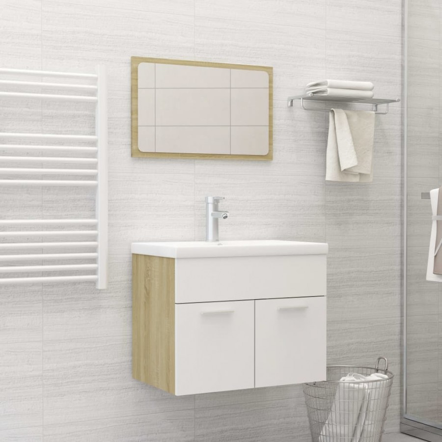 Ensemble de meubles de salle de bain 2pcs Blanc et chêne sonoma