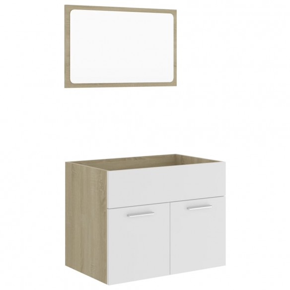 Ensemble de meubles de salle de bain 2pcs Blanc et chêne sonoma