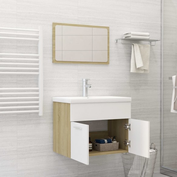 Ensemble de meubles de salle de bain 2pcs Blanc et chêne sonoma