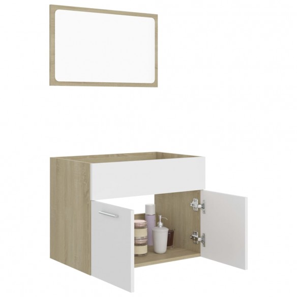 Ensemble de meubles de salle de bain 2pcs Blanc et chêne sonoma