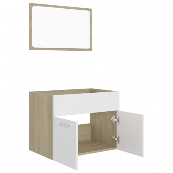 Ensemble de meubles de salle de bain 2pcs Blanc et chêne sonoma