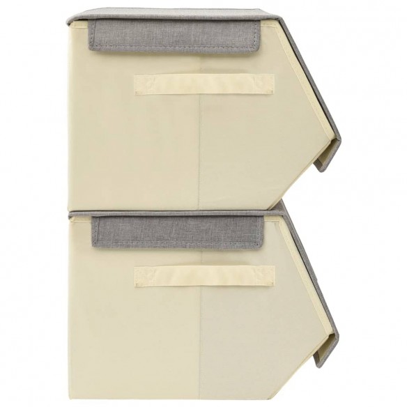 Boîtes de rangement empilables 3 pcs Tissu Gris et crème