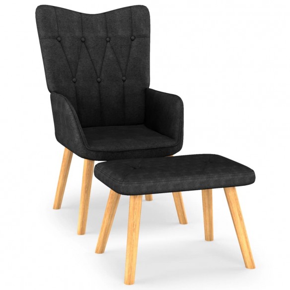 Chaise de relaxation avec tabouret Noir Tissu