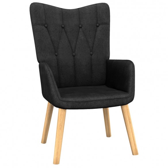 Chaise de relaxation avec tabouret Noir Tissu