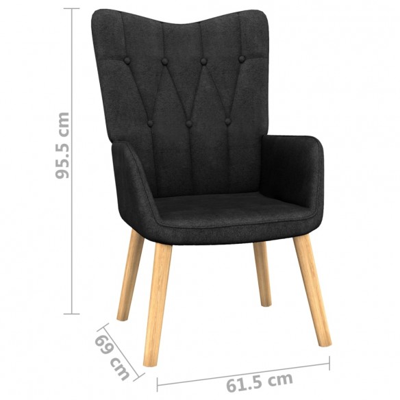 Chaise de relaxation avec tabouret Noir Tissu