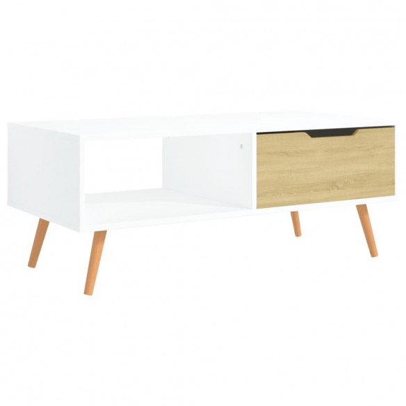 Table basse Blanc et chêne Sonoma 100x49,5x43 cm Aggloméré