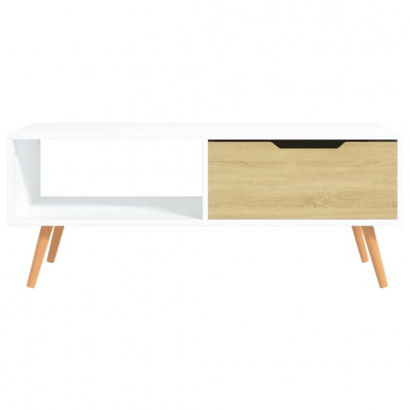 Table basse Blanc et chêne Sonoma 100x49,5x43 cm Aggloméré