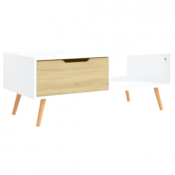 Table basse Blanc et chêne Sonoma 100x49,5x43 cm Aggloméré