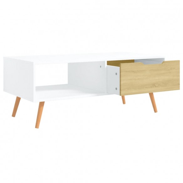 Table basse Blanc et chêne Sonoma 100x49,5x43 cm Aggloméré