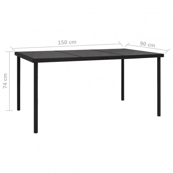 Table de jardin avec dessus en verre Noir 150x90x74 cm Acier