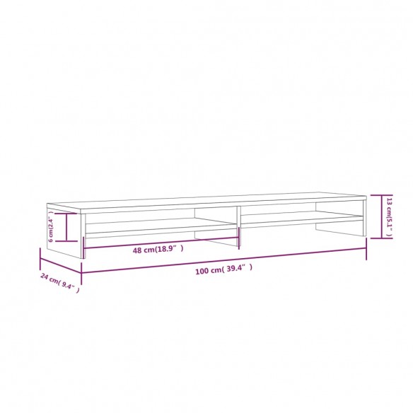 Support de moniteur Noir 100x24x13 cm Bois de pin solide