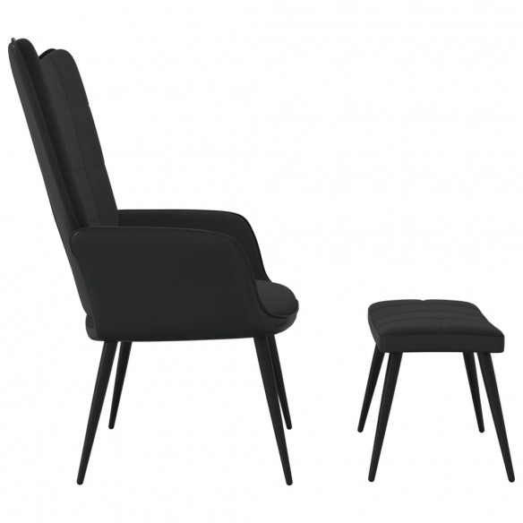 Chaise de relaxation avec repose-pied Noir Velours et PVC