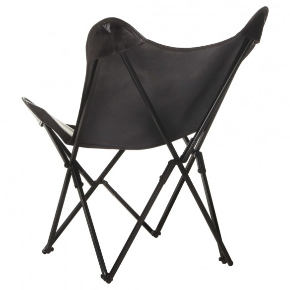 Chaise papillon pliable Noir Cuir véritable