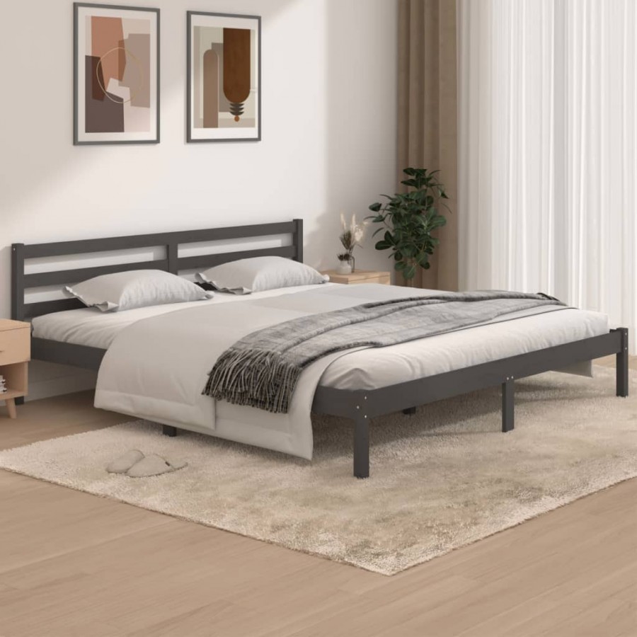 Cadre de lit Bois de pin massif 180x200 cm Gris Super King