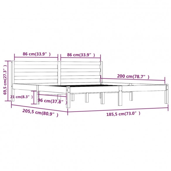 Cadre de lit Bois de pin massif 180x200 cm Gris Super King