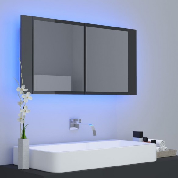 Armoire à miroir de bain à LED Gris brillant Acrylique