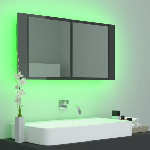 Armoire à miroir de bain à LED Gris brillant Acrylique