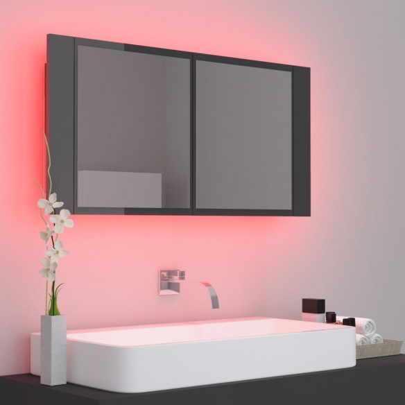 Armoire à miroir de bain à LED Gris brillant Acrylique