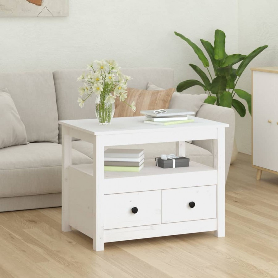 Table basse Blanc 71x49x55 cm Bois massif de pin Table basse Blanc 71x49x55 cm Bois massif de pin