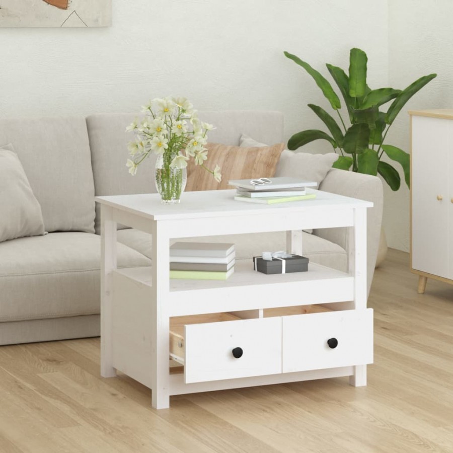 Table basse Blanc 71x49x55 cm Bois massif de pin Table basse Blanc 71x49x55 cm Bois massif de pin