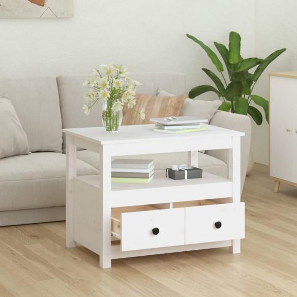 Table basse Blanc 71x49x55 cm Bois massif de pin