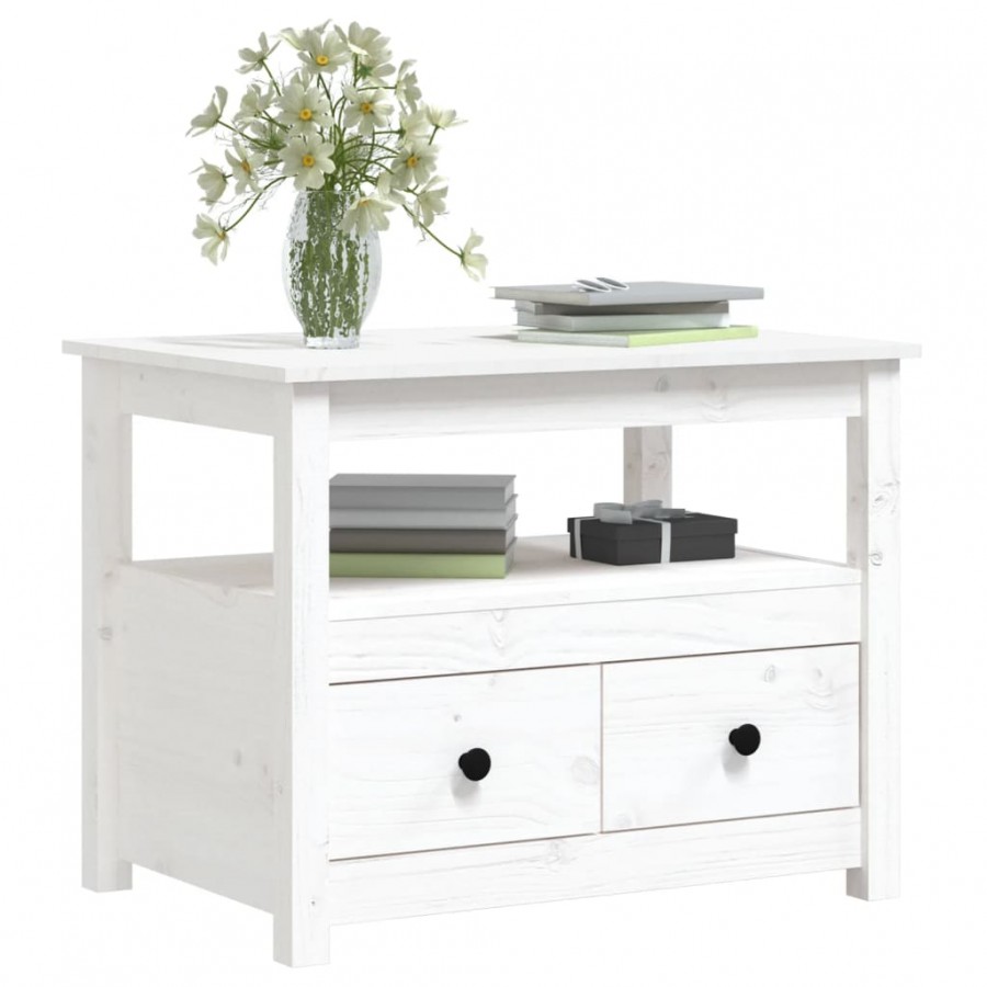 Table basse Blanc 71x49x55 cm Bois massif de pin Table basse Blanc 71x49x55 cm Bois massif de pin