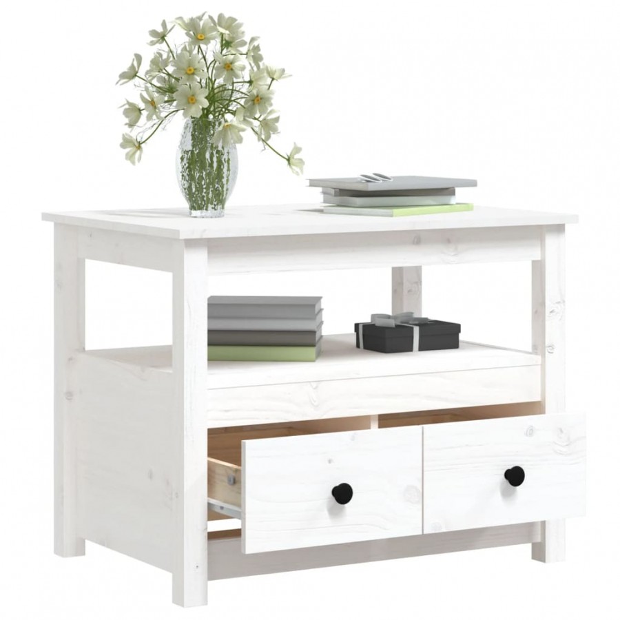 Table basse Blanc 71x49x55 cm Bois massif de pin Table basse Blanc 71x49x55 cm Bois massif de pin