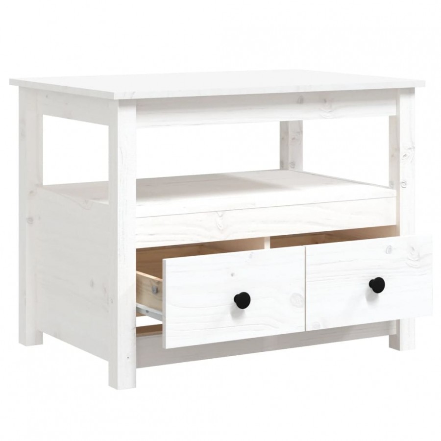 Table basse Blanc 71x49x55 cm Bois massif de pin Table basse Blanc 71x49x55 cm Bois massif de pin